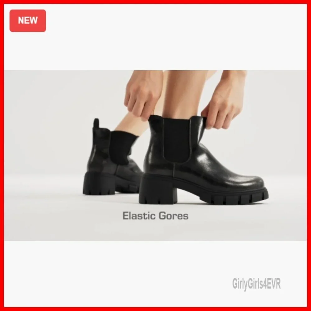 Women's Elastic Chelsea Ankle Boots Platform Low Chunky Heel Slip On